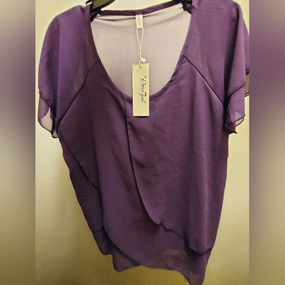 Rose Gal Women's Sheer Tunic Top Blouse Plum Size 2XL